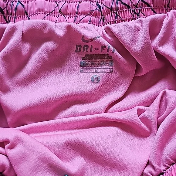 Nike Womens Pink Green Logo Dri-Fit Running Shorts Size M Casual Activewear - Picture 2 of 2